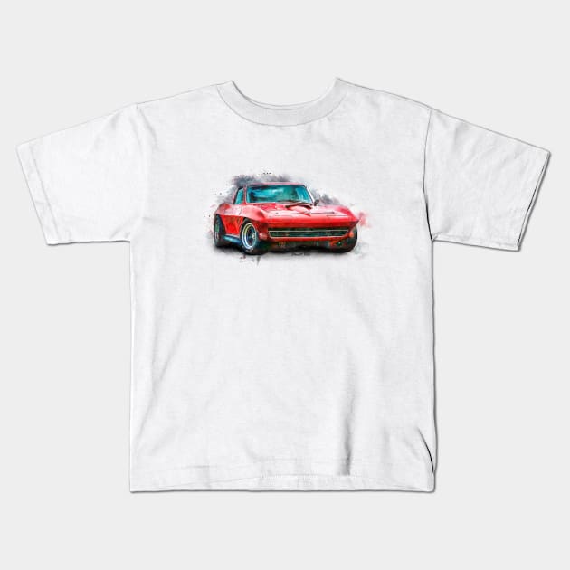 Red Corvette Kids T-Shirt by Transchroma